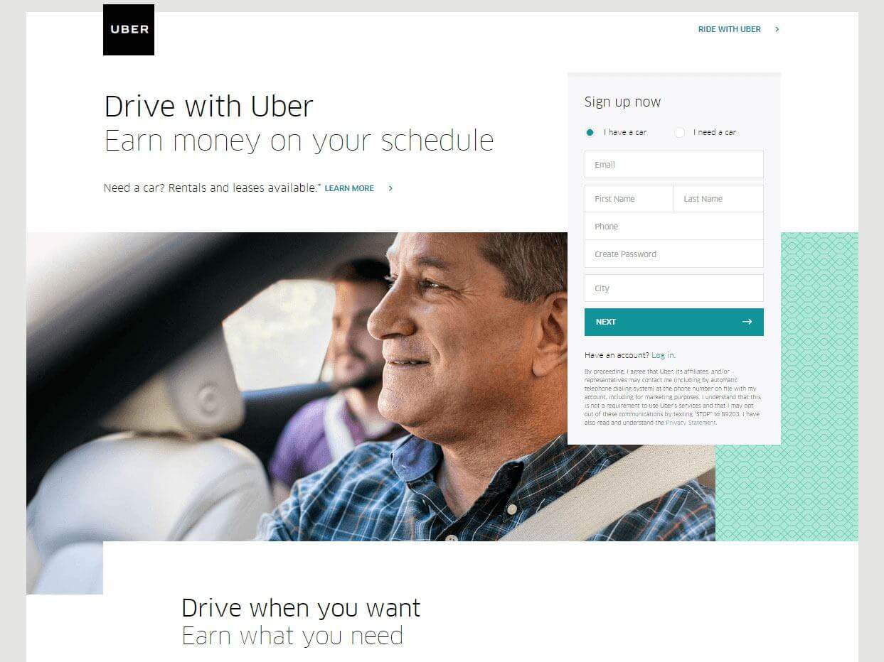 Top 18 Marketing Landing pages for Popular Companies – Know what helps them ‘Sell’ 16 Uber Landing Page