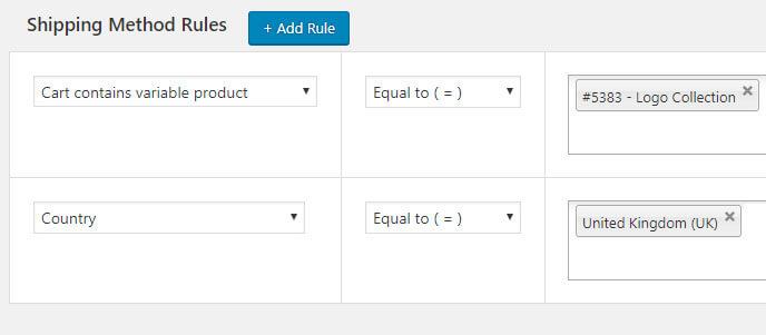 Multiple variable products and country specific shipping rule