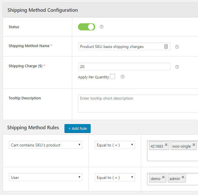 Adding shipping charges as per Product SKU for a specific user