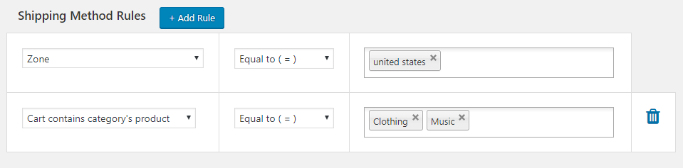 Zone specific shipping rule