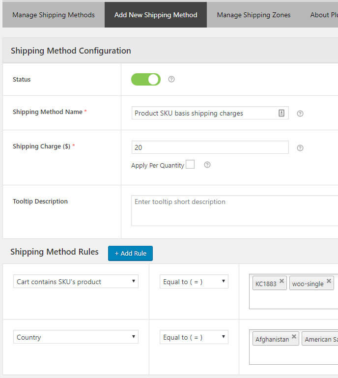 woocommerce flat rate shipping based on product sku country1