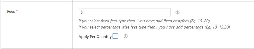 Space for filling the value of fee to be charged