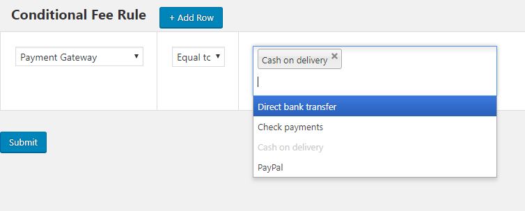 Adding Condition Fee Rule 1 - If Payment Gateway is Cash on Delivery