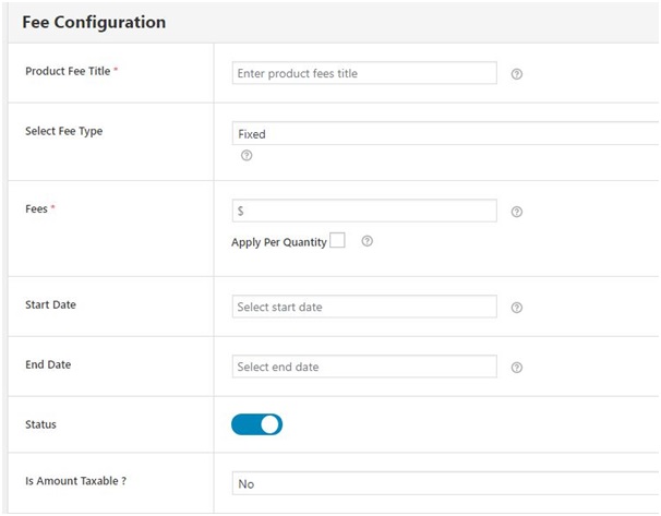 Extra Fees Configuration Form