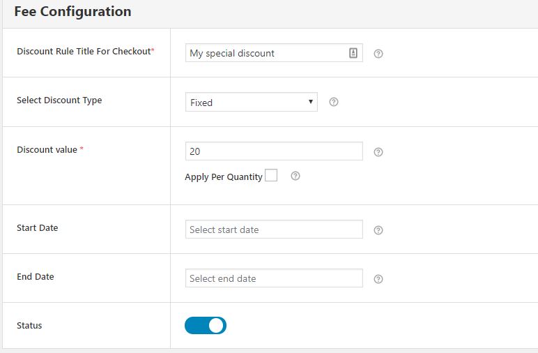 Fee Configuration Form - WooCommerce Conditional Discount Rules for Checkout