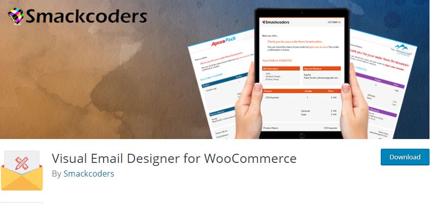 Figure 3 - Visual Email Designer for WooCommerce by Smackcoders - List of 10 Best Email Customizer Plugins (WooCommerce)