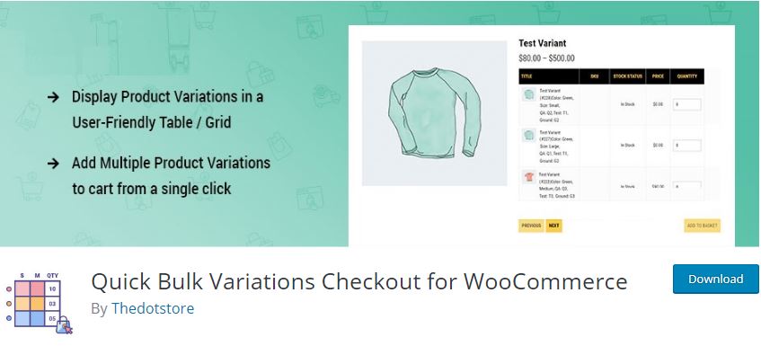 2‑8 - Top 9 Plugins for WooCommerce Checkout - 8 - Quick Bulk Variations Checkout for WooCommerce Plugin
