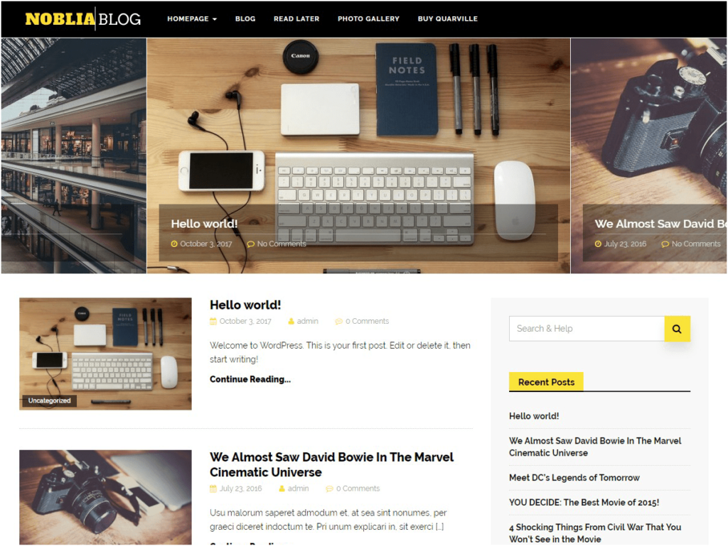 An Example WordPress Website creating using a free theme