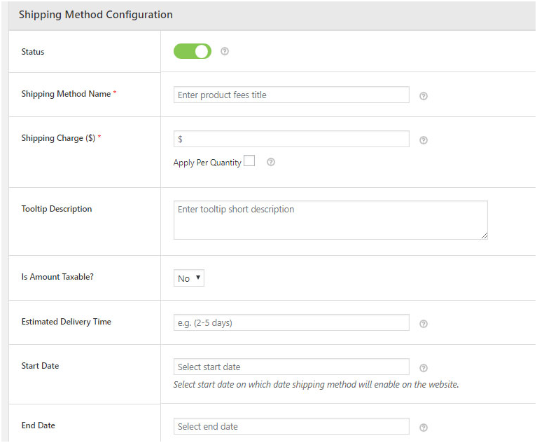 Shipping Method Configuration Section - Advanced Flat Rate Shipping Plugin