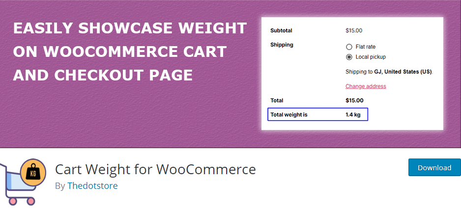 Figure 1: Cart Weight for WooCommerce Plugin in WordPress Plugin Directory