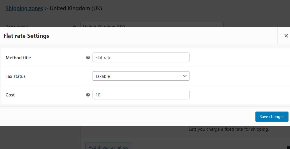 Figure 1: Adding Flat Rate Shipping Charges in WooCommerce using Standard Options Available