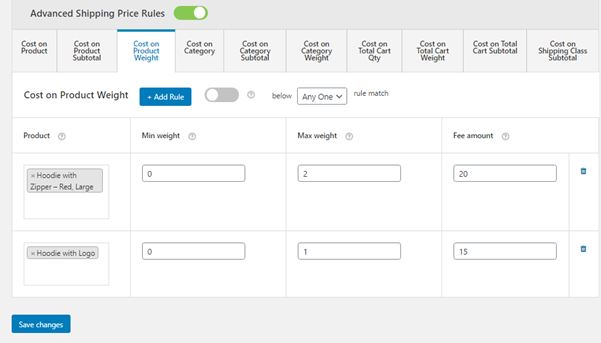 How to I set table rates Shipping in WooCommerce? 13 Figure 13: Define Multiple Ranges of Shipping Rates for Different Products