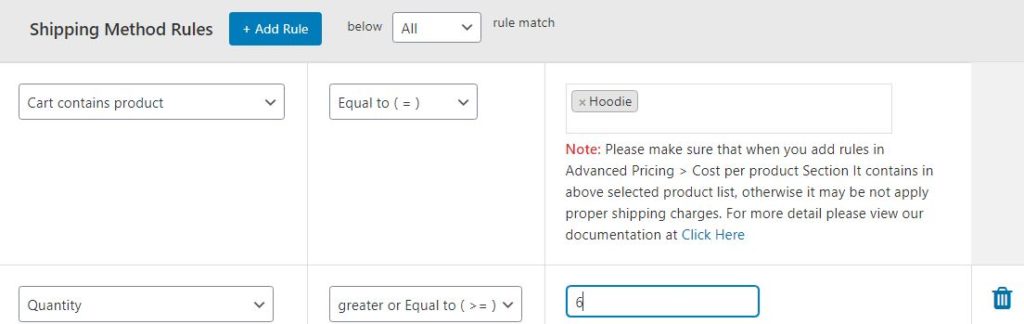 How to I set table rates Shipping in WooCommerce? 6 Figure 6: Shipping Rule According to Product Name and Product Quantity
