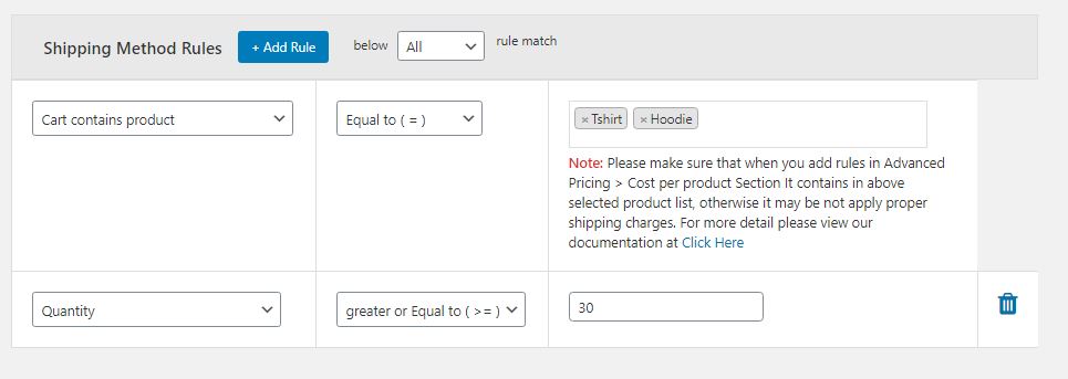 Figure 4: Adding Rules for the case ‘Fixing Product Quantity-based Shipping Fee for the Whole Shop’