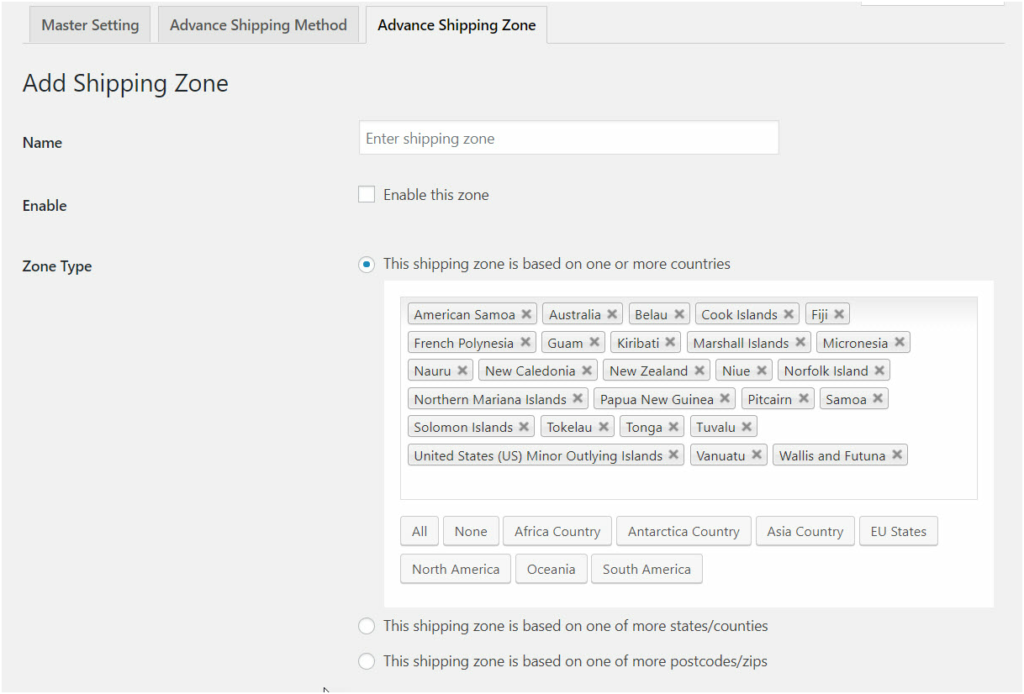 How to Calculate Shipping Rates for Various Products Types in the WooCommerce Cart? 3 Figure 3 : Add Shipping Zone to Simplify Method creation for your common selling locations