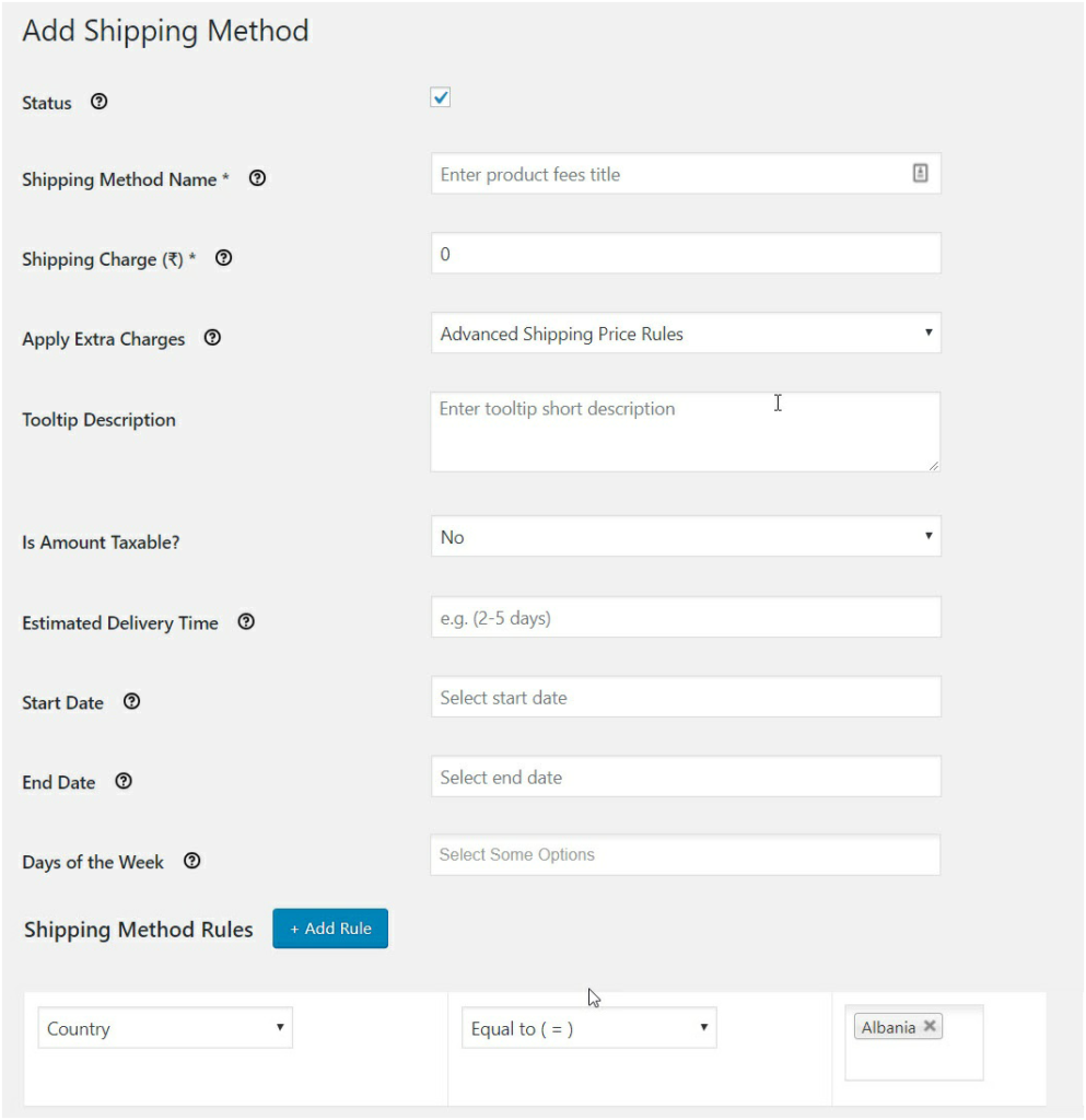 Figure 5 : Add basic details like shipping fee, delivery time, name, etc for your method 