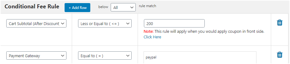 Figure 5: For conditions ‘Cart total is less than or equals to $200 & Payment is done through PayPal’