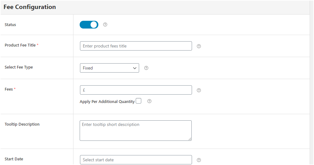 Figure 2 - Fee Configuration form for quantity-based rules creation