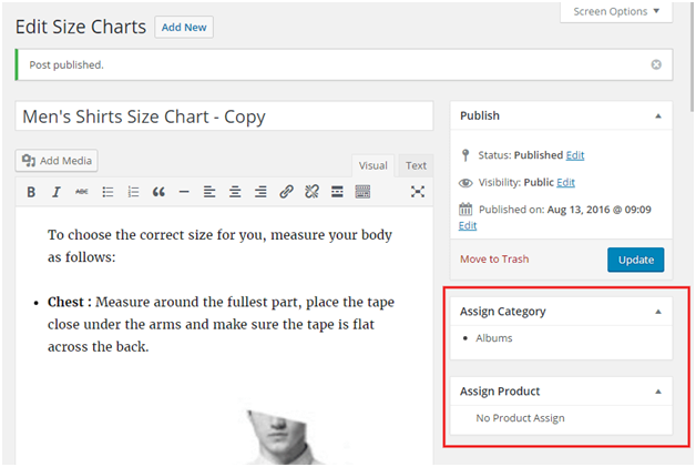 Figure 8 - Assign Product and Category to your Product Size Chart