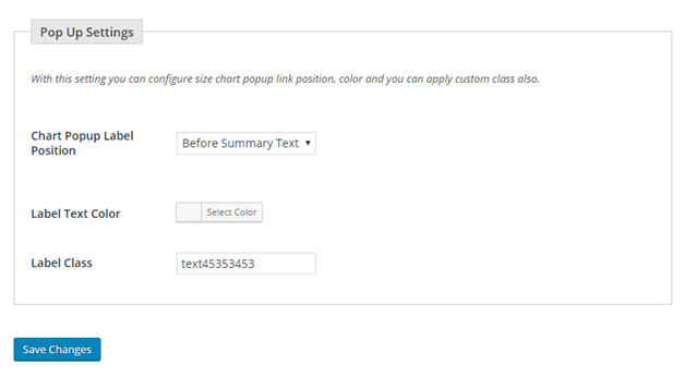 Figure 9 - Changing pop-up settings for your size chart