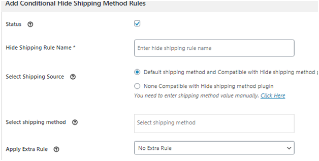Figure 2: Adding Conditional Hide Shipping Method Rules