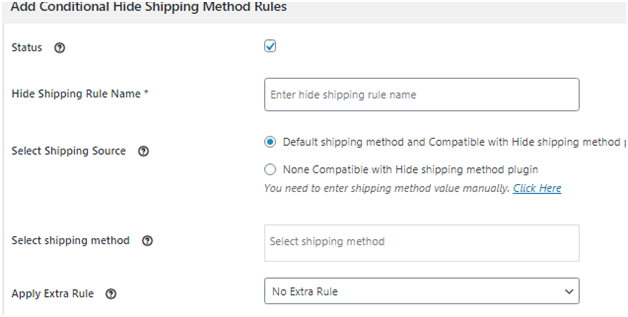 How to Hide the Shipping Method Depending On Day Time in WooCommerce 3 Figure 2: Adding Conditional Hide Shipping Method Rules