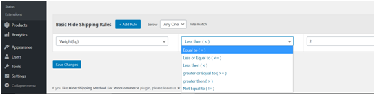 How to Hide Shipping Methods Based on Order Weight? 5 Figure 4 - Method for creating Hide Shipping conditions