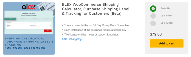 ELEX WooCommerce Shipping Calculator, Purchase Shipping Label plugin