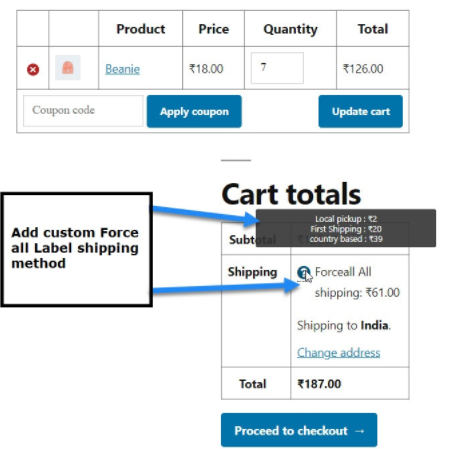 Shipping method cart page view