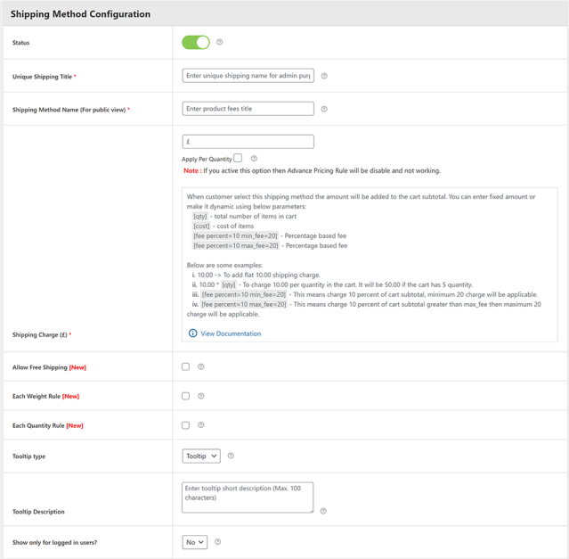 Add new shipping method settings