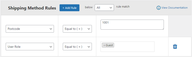 Shipping rule based on the specific user role & postcode