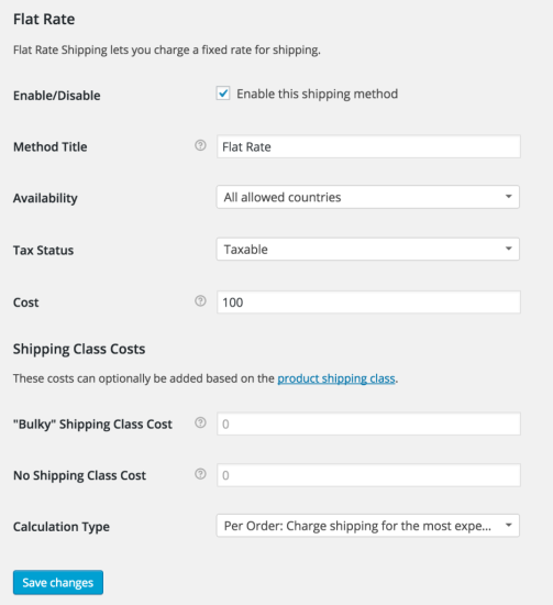 Flat Rate Shipping Options in Core WooCommerce settings