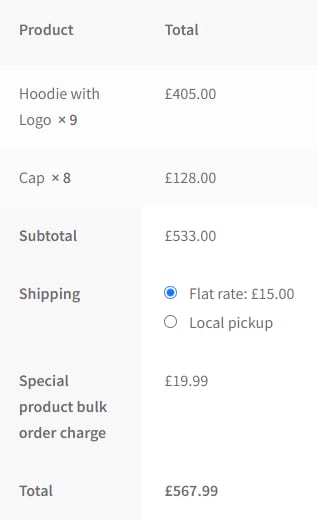 Bulk order charge