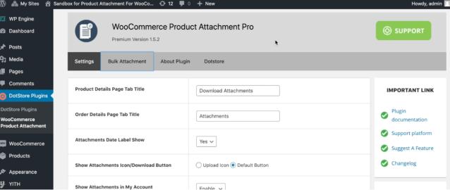 WooCommerce Product Attachment settings page