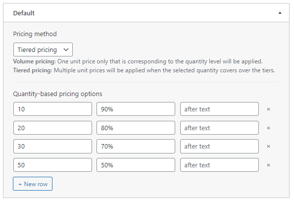 Tiered pricing table back end