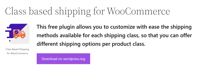 Class based shipping for WooCommerce