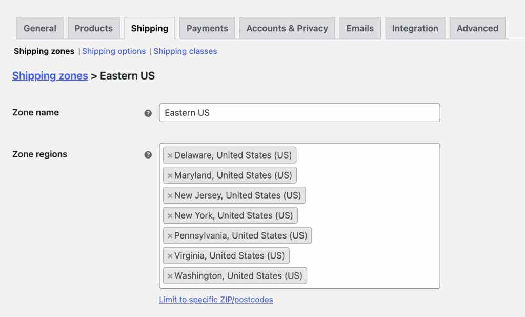 Add new shipping zone in WooCommerce