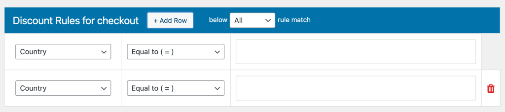 Add a new row for a discount checkout rule.